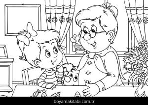 Büyükanne ve Büyükbaba Günü boyama sayfası – basit çizim, kolay boyama