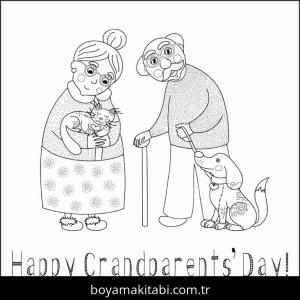 Büyükanne ve Büyükbaba Günü boyama sayfası – keyifli zaman, renkli çizimler