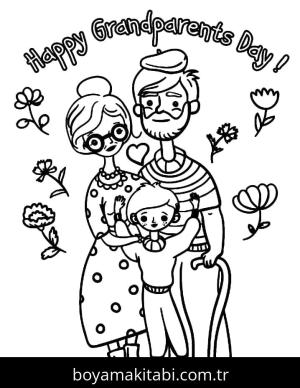 Büyükanne ve Büyükbaba Günü boyama sayfası – keyifli zaman, renkli çizimler