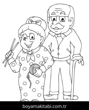 Büyükanne ve Büyükbaba Günü boyama sayfası – PDF indir, sevimli karakter
