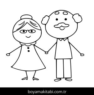 Büyükanne ve Büyükbaba boyama sayfası – PDF indir, sevimli karakter