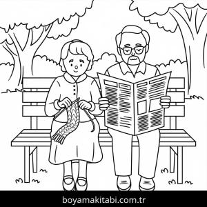 Büyükanne ve Büyükbaba boyama sayfası – eğlenceli etkinlik, el becerilerini geliştirir