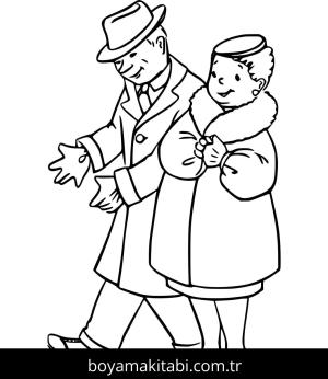 Büyükanne ve Büyükbaba boyama sayfası – el becerilerini geliştirir, boyama çalışması