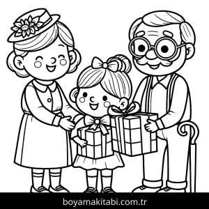Büyükanne ve Büyükbaba boyama sayfası – keyifli zaman, renkli çizimler