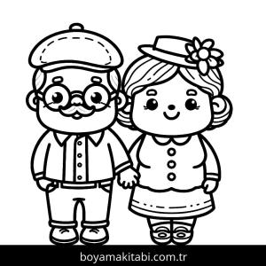 Büyükanne ve Büyükbaba boyama sayfası – basit çizim, kolay boyama