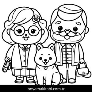 Büyükanne ve Büyükbaba boyama sayfası – çocuk aktivitesi, PDF indir