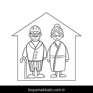 Büyükanne ve Büyükbaba boyama sayfası – çocuklar için, çizgi film temalı