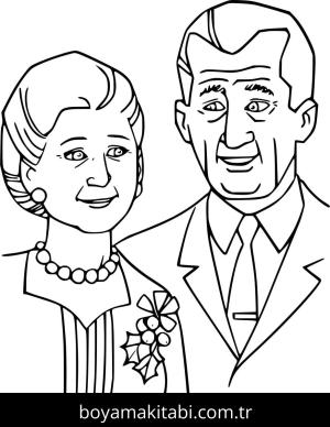 Büyükanne ve Büyükbaba boyama sayfası – çizgi film temalı, basit çizim