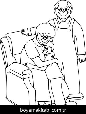 Büyükanne ve Büyükbaba boyama sayfası – sevimli karakter, sanatsal çalışma