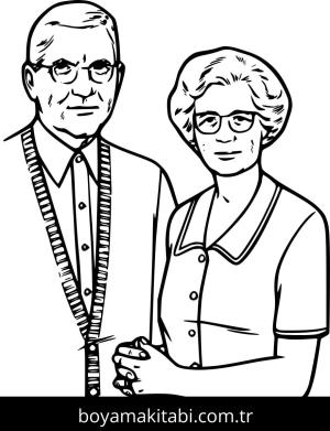 Büyükanne ve Büyükbaba boyama sayfası – kolay boyama, eğitici aktivite