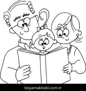 Büyükanne ve Büyükbaba boyama sayfası – kolay boyama, eğitici aktivite
