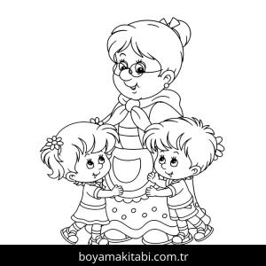 Büyükanne boyama sayfası – çocuk aktivitesi, PDF indir