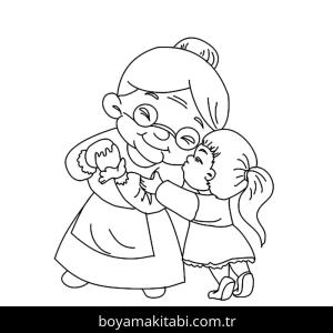 Büyükanne boyama sayfası – kolay boyama, eğitici aktivite