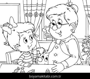 Büyükanne boyama sayfası – el becerilerini geliştirir, boyama çalışması