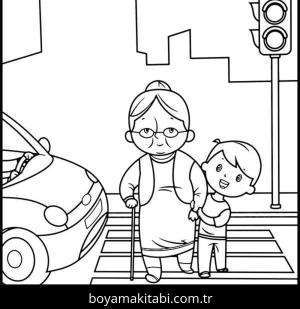 Büyükanne boyama sayfası – eğlenceli etkinlik, el becerilerini geliştirir