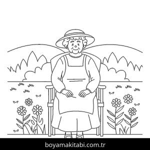 Büyükanne boyama sayfası – eğlenceli etkinlik, el becerilerini geliştirir