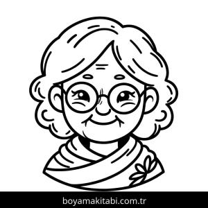 Büyükanne boyama sayfası – sevimli karakter, sanatsal çalışma