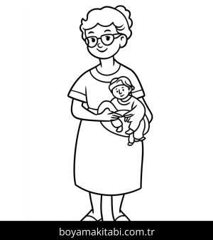 Büyükanne boyama sayfası – keyifli zaman, renkli çizimler