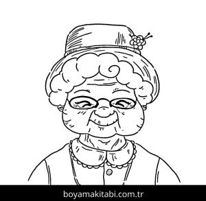 Büyükanne boyama sayfası – PDF indir, sevimli karakter