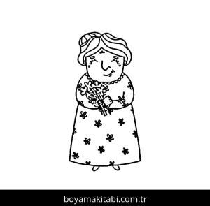 Büyükanne boyama sayfası – basit çizim, kolay boyama