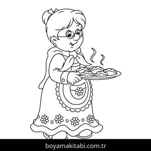 Büyükanne boyama sayfası – çizgi film temalı, basit çizim