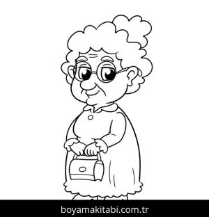 Büyükanne boyama sayfası – sevimli karakter, sanatsal çalışma