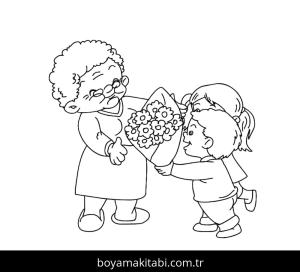 Büyükanne boyama sayfası – basit çizim, kolay boyama