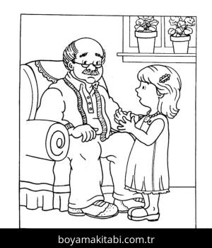 Büyükbaba boyama sayfası – renkli çizimler, okul öncesi