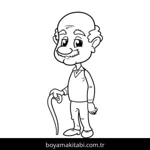 Büyükbaba boyama sayfası – çizgi film temalı, basit çizim
