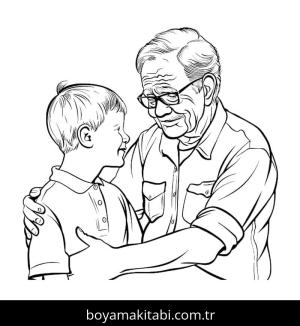 Büyükbaba boyama sayfası – basit çizim, kolay boyama