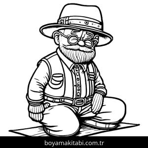 Büyükbaba boyama sayfası – basit çizim, kolay boyama