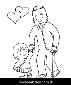 Büyükbaba boyama sayfası – renkli çizimler, okul öncesi