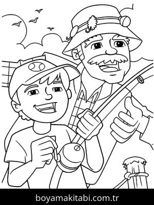 Büyükbaba boyama sayfası – PDF indir, sevimli karakter