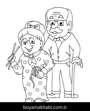 Büyükbaba boyama sayfası – PDF indir, sevimli karakter