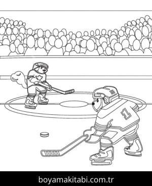 Buz Hokeyi boyama sayfası – kolay boyama, eğitici aktivite