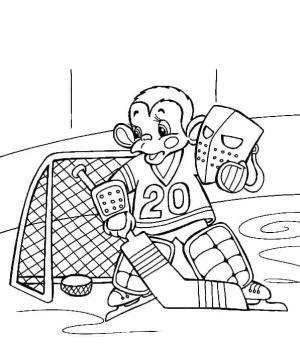 Buz Hokeyi boyama sayfası,  coloring page, Maymun hokey oynuyor, 