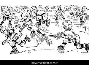 Buz Hokeyi boyama sayfası – renkli çizimler, okul öncesi