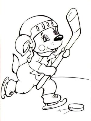 Buz Hokeyi boyama sayfası,  coloring page, Sevimli köpek hokey oynuyor, 