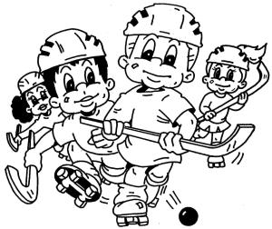 Buz Hokeyi boyama sayfası,  coloring page, Hokey oynayan dört çocuk, 