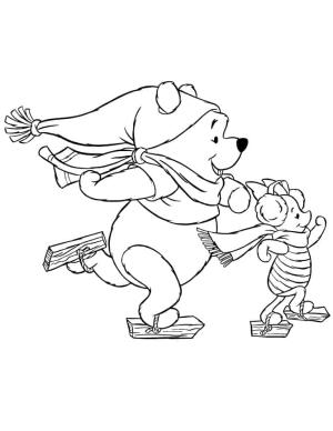 Buz Pateni boyama sayfası,  coloring page, Ayı Winnie ve Piglet buz pateni, 