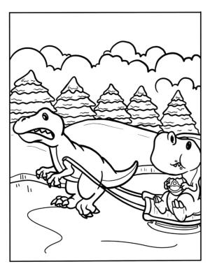 Buz Pateni boyama sayfası,  coloring page, Kışın dinozor buz pateni, 