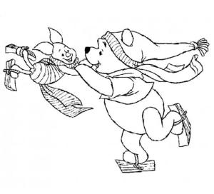 Buz Pateni boyama sayfası,  coloring page, Piglet ve Ayı Winnie buz pateni, 