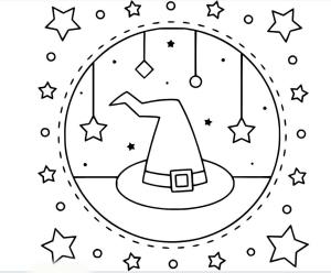 Cadı şapkası boyama sayfası,  coloring page, Güzel Cadı Şapkası Kartı, 