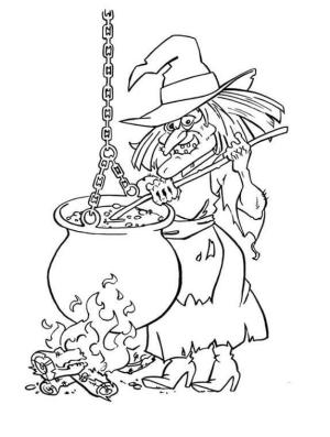 Cadı boyama sayfası,  coloring page, Kazan Cadı iksir Pişiriyor, 