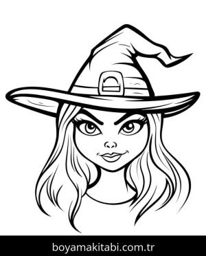 Cadı boyama sayfası – sevimli karakter, sanatsal çalışma