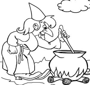 Cadı boyama sayfası,  coloring page, Korkunç Cadı İksir yapar, 