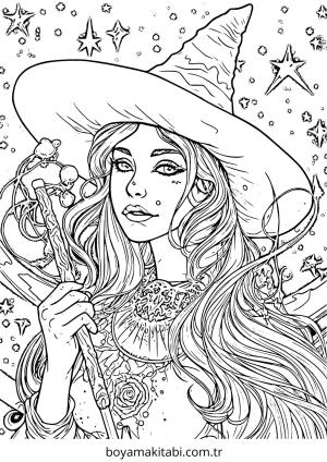 Cadı boyama sayfası – boyama etkinliği, çocuk aktivitesi