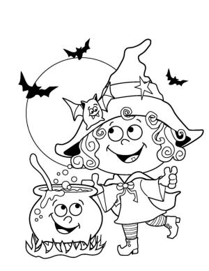 Cadı boyama sayfası,  coloring page, Küçük Cadı kız Iksir Pişiriyor, 