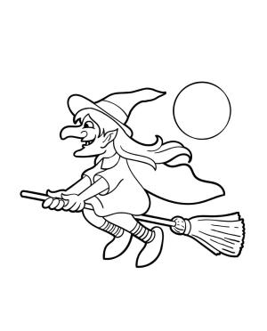 Cadı boyama sayfası,  coloring page, Uçan Cadı Süpürgeye Biniyor, 