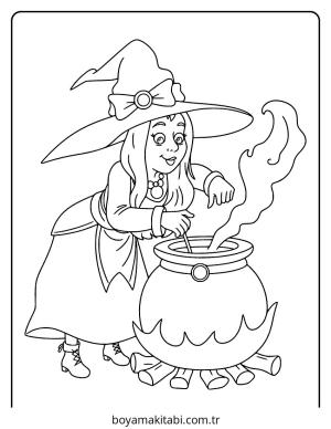 Cadı boyama sayfası – renkli çizimler, okul öncesi